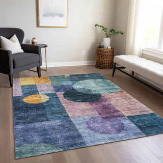 Piper Looms Chantille Geometric ACN1114 Blue Machine Washable Area Rug Lifestyle Image Feature
