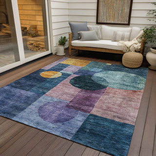 Piper Looms Chantille Geometric ACN1114 Blue Machine Washable Area Rug Outdoor Lifestyle Image Feature