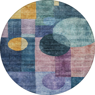 Piper Looms Chantille Geometric ACN1114 Blue Machine Washable Area Rug Round Main Image