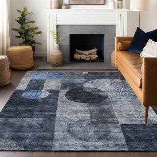 Piper Looms Chantille Geometric ACN1114 Navy Machine Washable Area Rug Lifestyle Image Feature