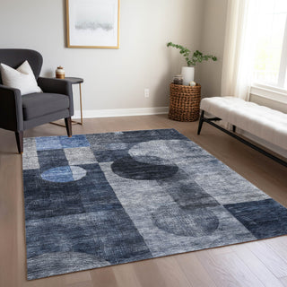 Piper Looms Chantille Geometric ACN1114 Navy Machine Washable Area Rug Lifestyle Image Feature