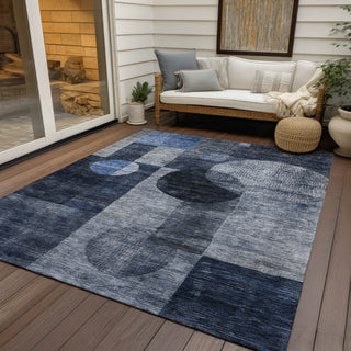 Piper Looms Chantille Geometric ACN1114 Navy Machine Washable Area Rug Outdoor Lifestyle Image Feature