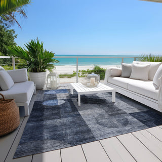 Piper Looms Chantille Geometric ACN1114 Navy Machine Washable Area Rug Outdoor Lifestyle Image Feature
