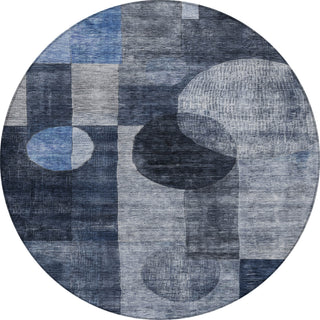 Piper Looms Chantille Geometric ACN1114 Navy Machine Washable Area Rug Round Main Image
