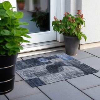 Piper Looms Chantille Geometric ACN1114 Navy Machine Washable Area Rug Scatter Outdoor Lifestyle Image Feature