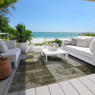 Piper Looms Chantille Geometric ACN1114 Taupe Machine Washable Area Rug Outdoor Lifestyle Image Feature