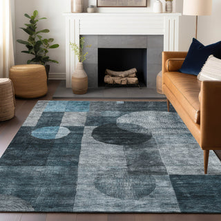 Piper Looms Chantille Geometric ACN1114 Teal Machine Washable Area Rug Lifestyle Image Feature