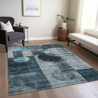 Piper Looms Chantille Geometric ACN1114 Teal Machine Washable Area Rug Lifestyle Image Feature