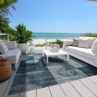 Piper Looms Chantille Geometric ACN1114 Teal Machine Washable Area Rug Outdoor Lifestyle Image Feature
