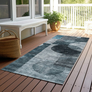 Piper Looms Chantille Geometric ACN1114 Teal Machine Washable Area Rug Runner Outdoor Lifestyle Image Feature