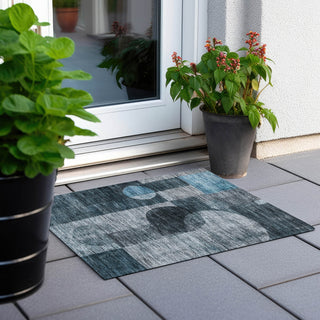 Piper Looms Chantille Geometric ACN1114 Teal Machine Washable Area Rug Scatter Outdoor Lifestyle Image Feature