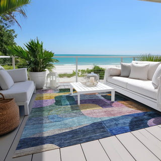Piper Looms Chantille Modern ACN1115 Blue Machine Washable Area Rug Outdoor Lifestyle Image Feature