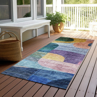 Piper Looms Chantille Modern ACN1115 Blue Machine Washable Area Rug Runner Outdoor Lifestyle Image Feature