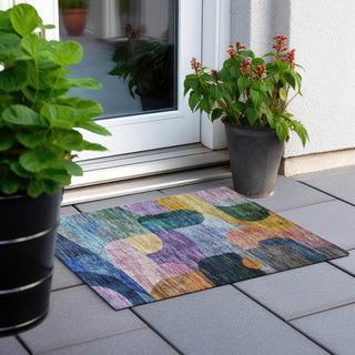 Piper Looms Chantille Modern ACN1115 Blue Machine Washable Area Rug Scatter Outdoor Lifestyle Image Feature