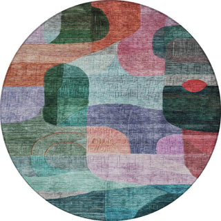 Piper Looms Chantille Modern ACN1115 Green Machine Washable Area Rug Round Main Image