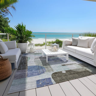 Piper Looms Chantille Modern ACN1116 Blue Machine Washable Area Rug Outdoor Lifestyle Image Feature
