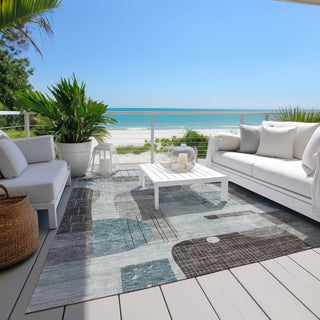 Piper Looms Chantille Modern ACN1116 Teal Machine Washable Area Rug Outdoor Lifestyle Image Feature