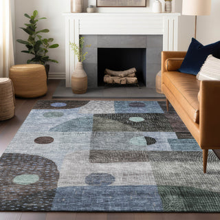 Piper Looms Chantille Geometric ACN1117 Blue Machine Washable Area Rug Lifestyle Image Feature