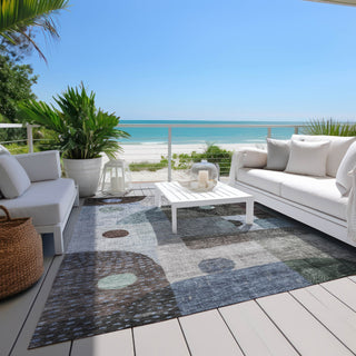 Piper Looms Chantille Geometric ACN1117 Blue Machine Washable Area Rug Outdoor Lifestyle Image Feature