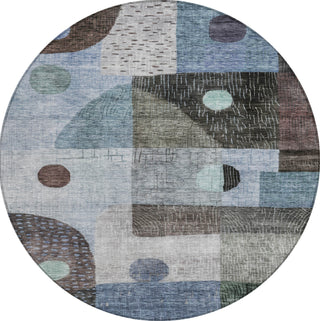 Piper Looms Chantille Geometric ACN1117 Blue Machine Washable Area Rug Round Main Image