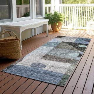 Piper Looms Chantille Geometric ACN1117 Blue Machine Washable Area Rug Runner Outdoor Lifestyle Image Feature