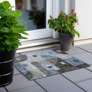 Piper Looms Chantille Geometric ACN1117 Blue Machine Washable Area Rug Scatter Outdoor Lifestyle Image Feature