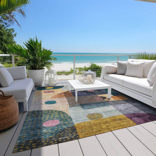 Piper Looms Chantille Geometric ACN1117 Green Machine Washable Area Rug Outdoor Lifestyle Image Feature