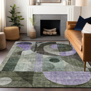 Piper Looms Chantille Geometric ACN1117 Olive Machine Washable Area Rug Lifestyle Image Feature