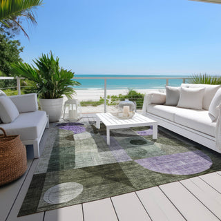 Piper Looms Chantille Geometric ACN1117 Olive Machine Washable Area Rug Outdoor Lifestyle Image Feature