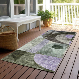 Piper Looms Chantille Geometric ACN1117 Olive Machine Washable Area Rug Runner Outdoor Lifestyle Image Feature