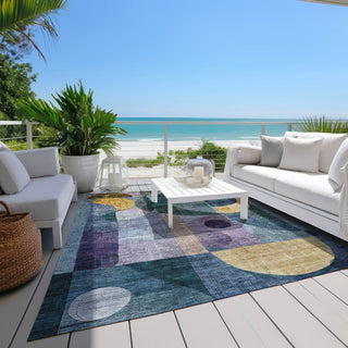 Piper Looms Chantille Modern ACN1118 Blue Machine Washable Area Rug Outdoor Lifestyle Image Feature