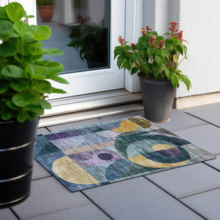 Piper Looms Chantille Modern ACN1118 Blue Machine Washable Area Rug Scatter Outdoor Lifestyle Image Feature