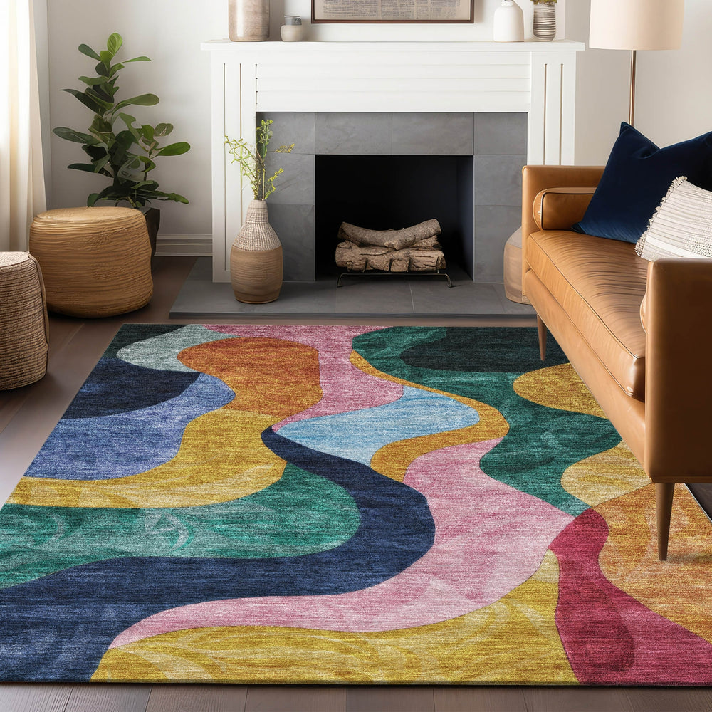 Piper Looms Chantille Contemporary ACN1120 Green Machine Washable Area Rug Lifestyle Image Feature