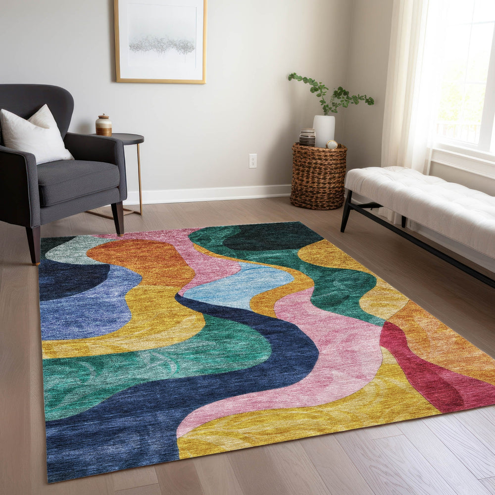 Piper Looms Chantille Contemporary ACN1120 Green Machine Washable Area Rug Lifestyle Image Feature