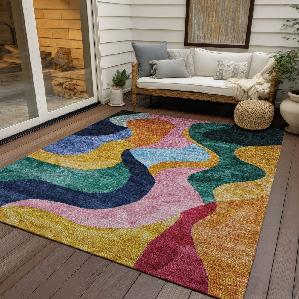 Piper Looms Chantille Contemporary ACN1120 Green Machine Washable Area Rug Outdoor Lifestyle Image Feature