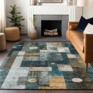 Piper Looms Chantille Geometric ACN1123 Teal Machine Washable Area Rug Lifestyle Image Feature