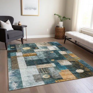 Piper Looms Chantille Geometric ACN1123 Teal Machine Washable Area Rug Lifestyle Image Feature
