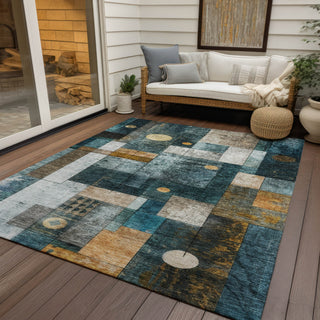 Piper Looms Chantille Geometric ACN1123 Teal Machine Washable Area Rug Outdoor Lifestyle Image Feature