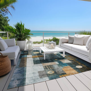 Piper Looms Chantille Geometric ACN1123 Teal Machine Washable Area Rug Outdoor Lifestyle Image Feature