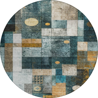 Piper Looms Chantille Geometric ACN1123 Teal Machine Washable Area Rug Round Main Image