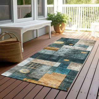 Piper Looms Chantille Geometric ACN1123 Teal Machine Washable Area Rug Runner Outdoor Lifestyle Image Feature