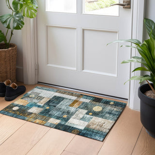 Piper Looms Chantille Geometric ACN1123 Teal Machine Washable Area Rug Scatter Lifestyle Image Feature
