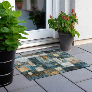 Piper Looms Chantille Geometric ACN1123 Teal Machine Washable Area Rug Scatter Outdoor Lifestyle Image Feature