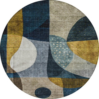 Piper Looms Chantille Contemporary ACN1124 Blue Machine Washable Area Rug Round Main Image