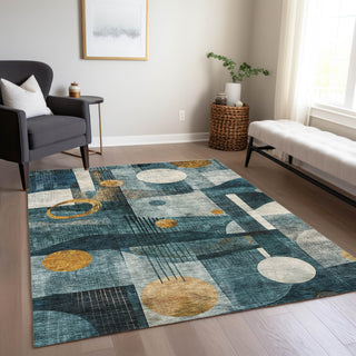 Piper Looms Chantille Contemporary ACN1126 Teal Machine Washable Area Rug Lifestyle Image Feature