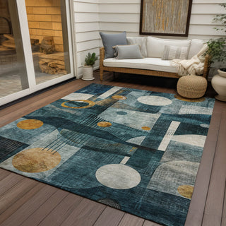 Piper Looms Chantille Contemporary ACN1126 Teal Machine Washable Area Rug Outdoor Lifestyle Image Feature