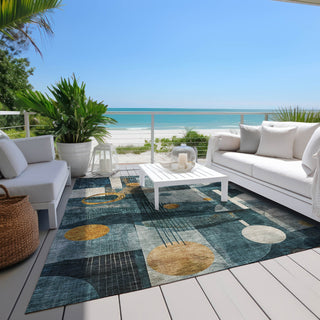 Piper Looms Chantille Contemporary ACN1126 Teal Machine Washable Area Rug Outdoor Lifestyle Image Feature