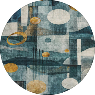 Piper Looms Chantille Contemporary ACN1126 Teal Machine Washable Area Rug Round Main Image