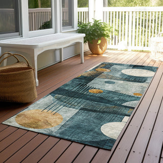 Piper Looms Chantille Contemporary ACN1126 Teal Machine Washable Area Rug Runner Outdoor Lifestyle Image Feature
