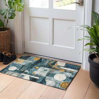 Piper Looms Chantille Contemporary ACN1126 Teal Machine Washable Area Rug Scatter Lifestyle Image Feature
